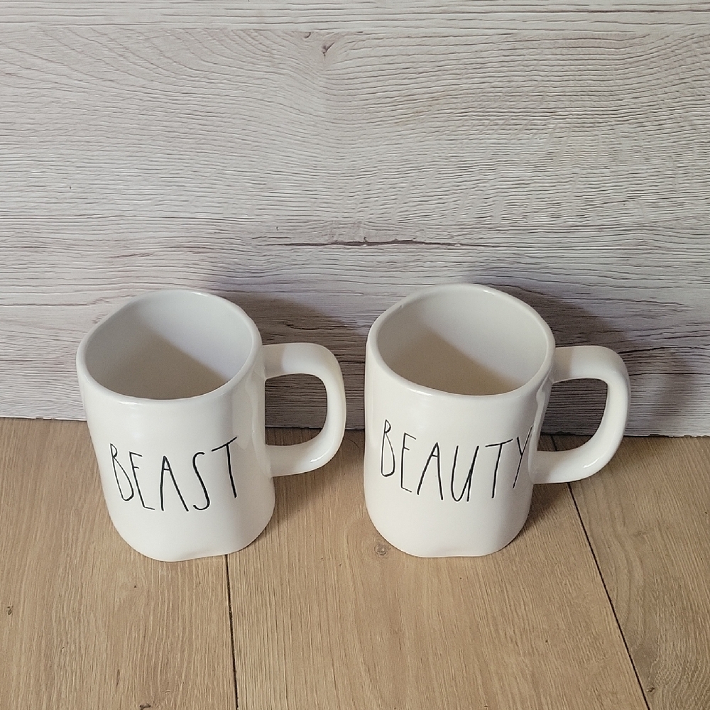 Rae Dunn Cream 'Beauty' and 'Beast' Mugs - Picture 1 of 5
